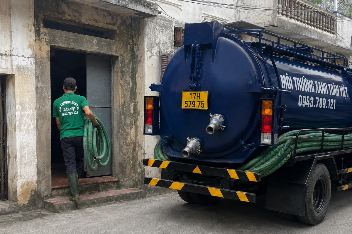 Hút Bể Phốt Tại Quỳnh Phụ 24/7, Có Hóa Đơn | Xanh Toàn Việt 6 Xe hút bể phốt chuyên dụng chuẩn bị phục vụ công trình