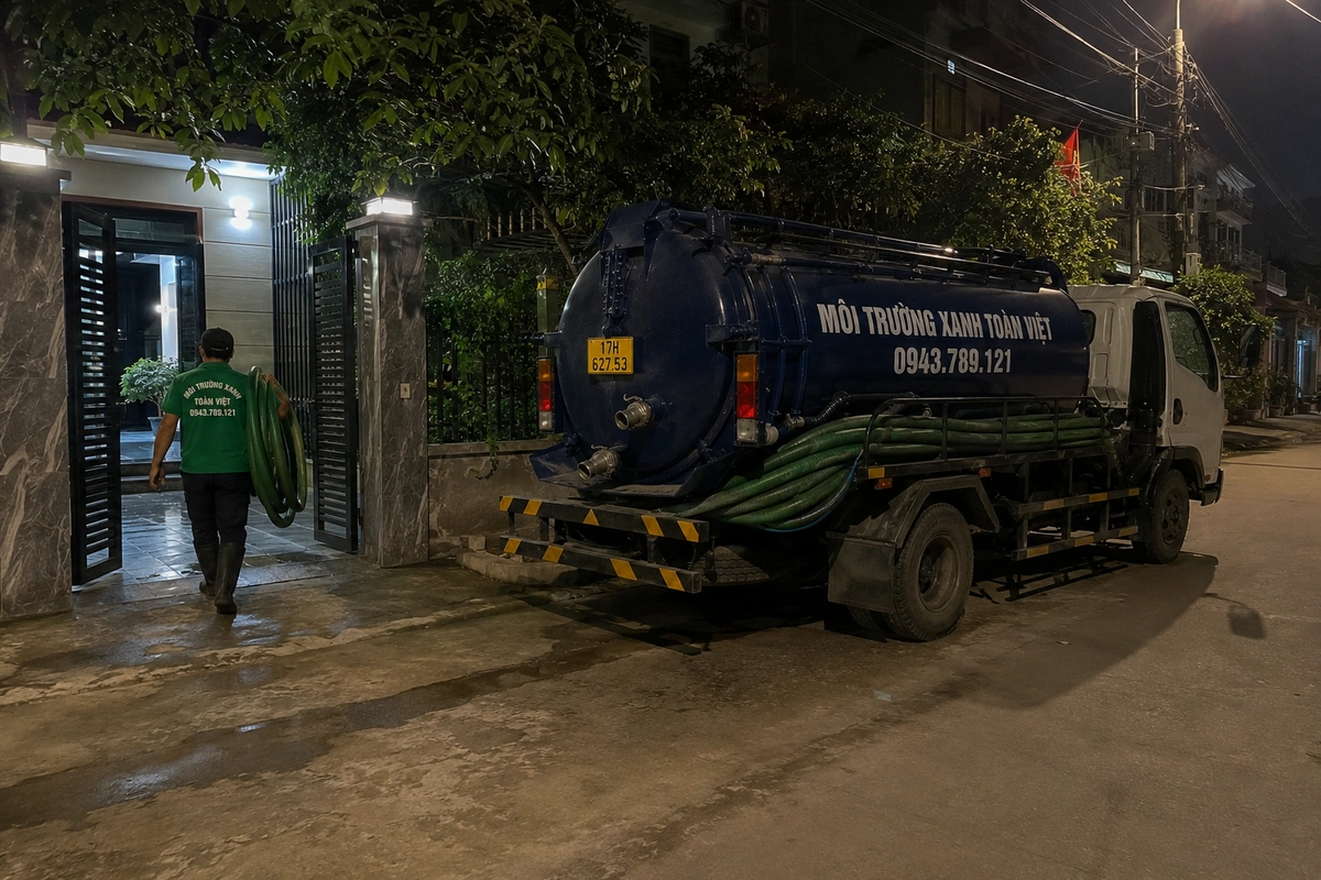 Hút Bể Phốt Tại Quỳnh Phụ 24/7, Có Hóa Đơn | Xanh Toàn Việt 9 Xe hút bể phốt chuyên dụng cùng đường ống phục vụ công trình