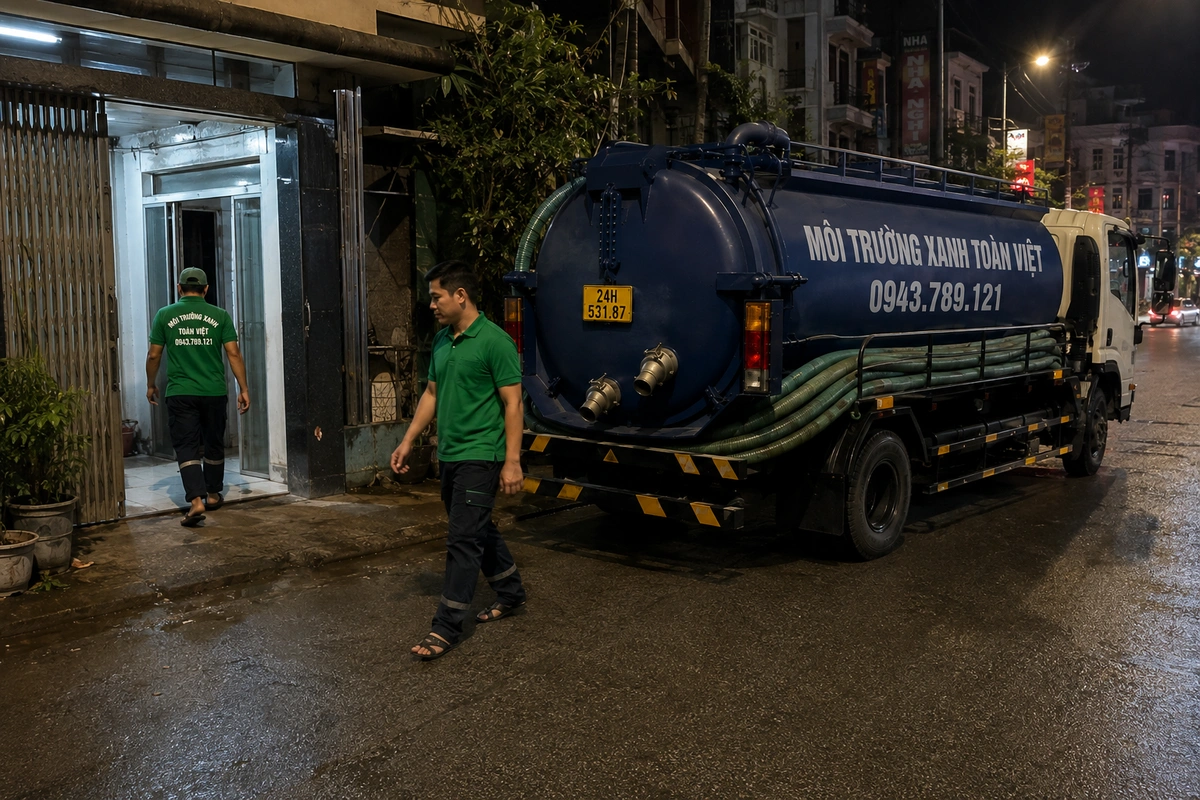 Hút Bể Phốt Tại Si Ma Cai, Trực 24/7 | Môi Trường Xanh 7 Xe hút bể phốt chuyên dụng chuẩn bị phục vụ công trình