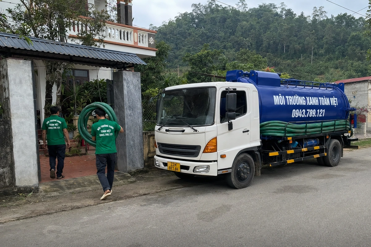Hút Bể Phốt Tại Sơn Dương, Thợ Đến Nhanh 24/7 Tuyên Quang 6 Xe hút bể phốt chuyên dụng chuẩn bị phục vụ công trình