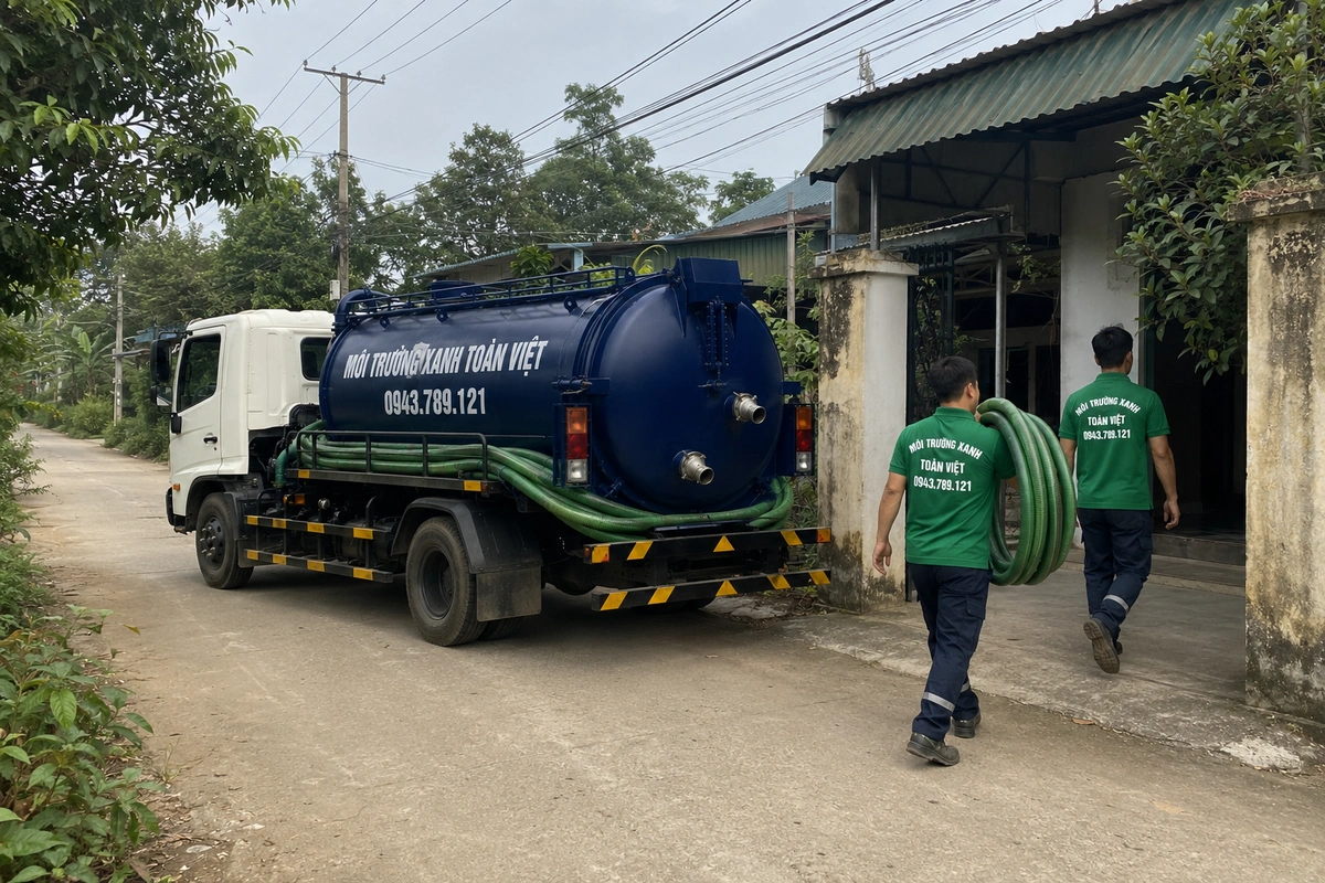 Hút Bể Phốt Tại Sơn Dương, Thợ Đến Nhanh 24/7 Tuyên Quang 10 Xe hút bể phốt đỗ tại khu dân cư để làm việc