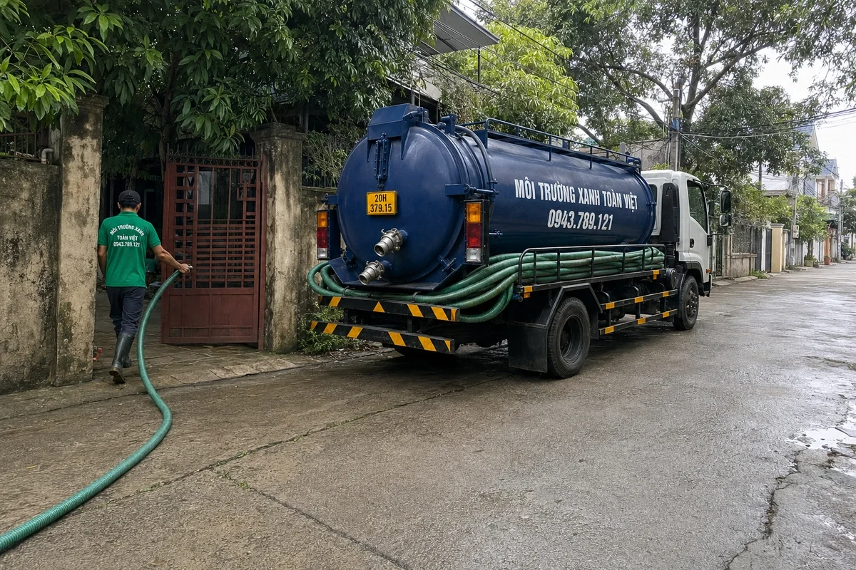 Hút Bể Phốt Tại Sông Công | Kiểm Tra | Xanh Toàn Việt 7 Xe hút bể phốt chuyên dụng chuẩn bị phục vụ công trình