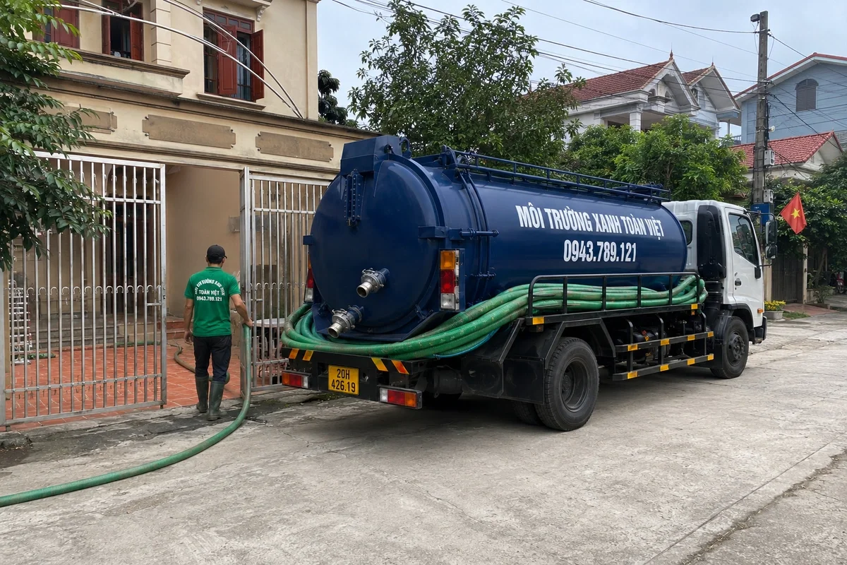 Hút Bể Phốt Tại Sông Công | Kiểm Tra | Xanh Toàn Việt 10 Xe hút bể phốt chuyên dụng cùng đường ống phục vụ công trình