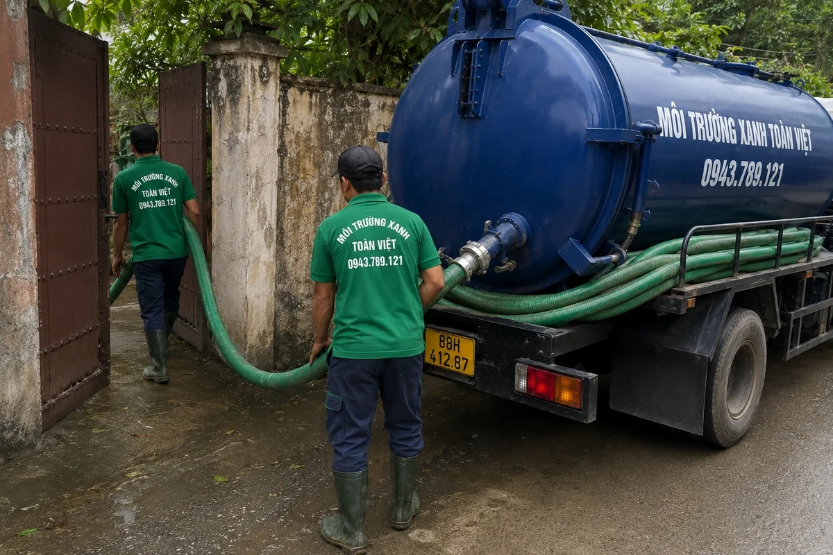 Xe hút bể phốt chuyên dụng chuẩn bị phục vụ công trình