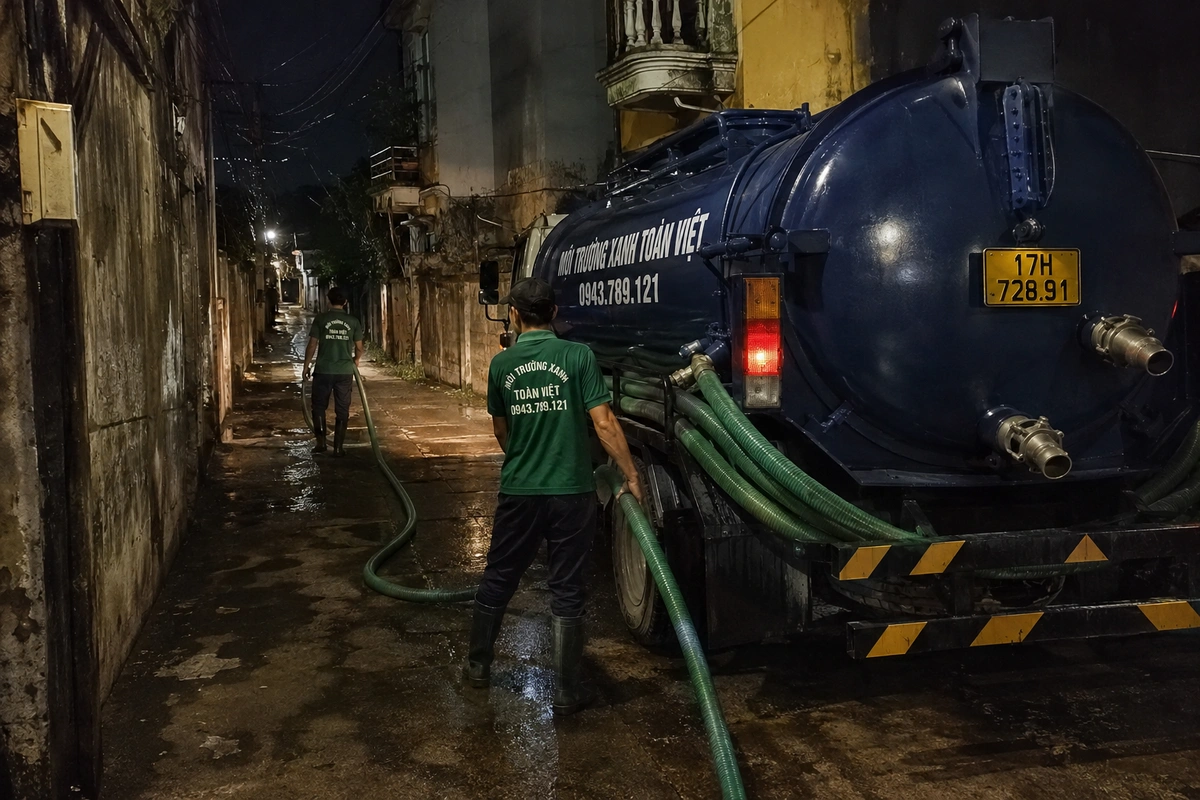 Hút Bể Phốt Tại Thái Thụy Thái Bình 24/7, Có Hóa Đơn 10 Xe hút bể phốt chuyên dụng cùng đường ống phục vụ công trình