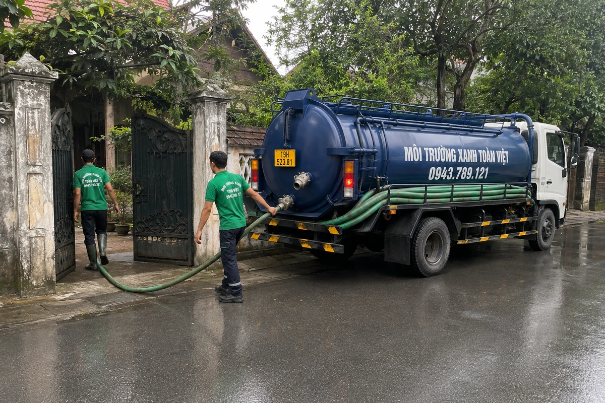 Hút Bể Phốt Tại Thanh Sơn 24/7 | Môi Trường Xanh Toàn Việt 6 Xe hút bể phốt chuyên dụng chuẩn bị phục vụ công trình