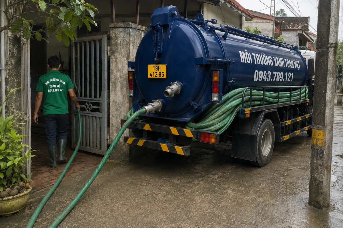 Hút bể phốt Tại Thanh Thủy 24/7 | Môi Trường Xanh Toàn Việt 6 Xe hút bể phốt chuyên dụng chuẩn bị phục vụ công trình