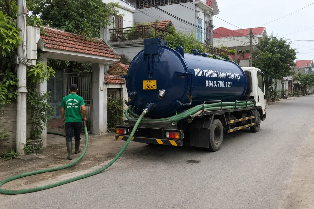 Xe hút bể phốt chuyên dụng chuẩn bị phục vụ công trình