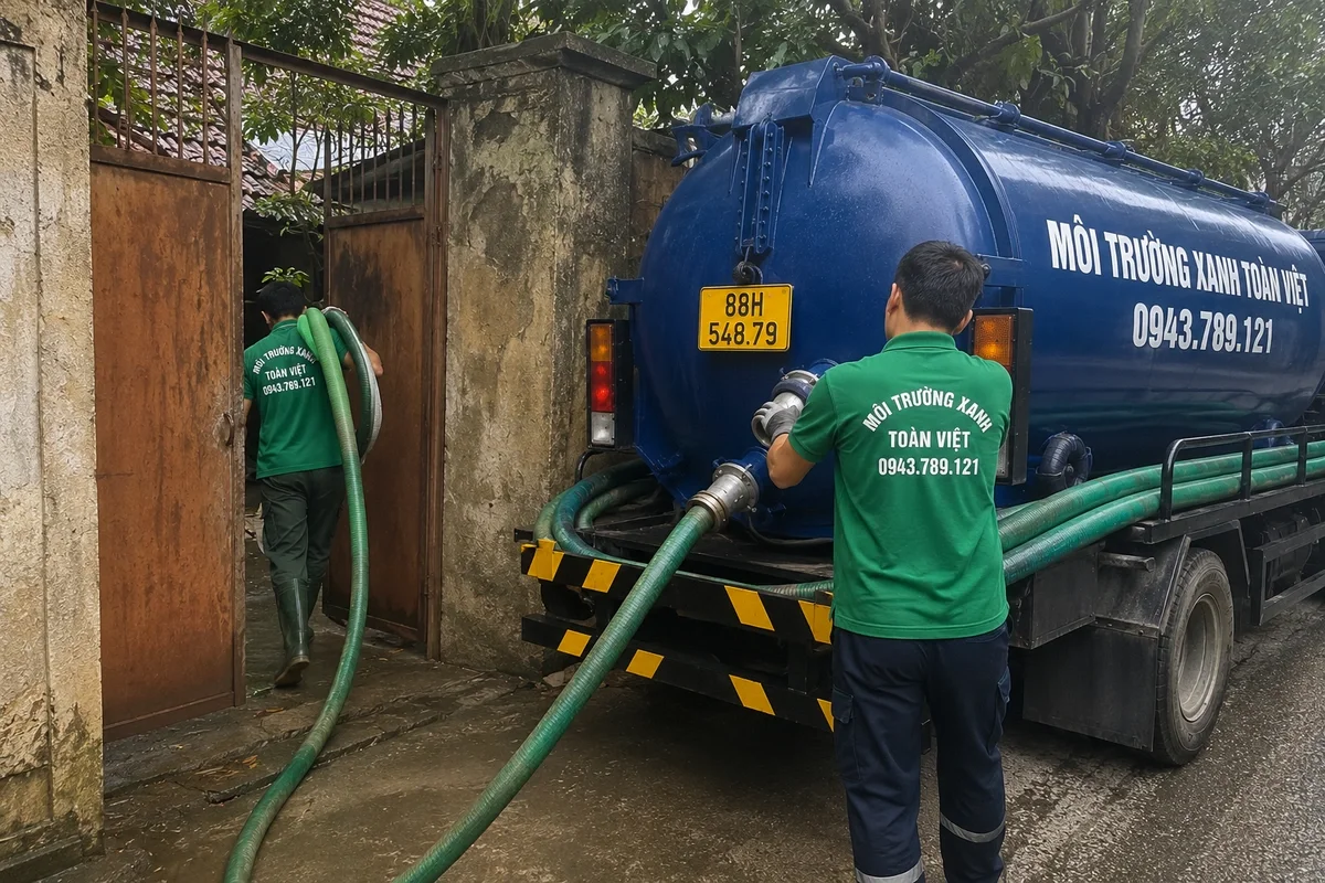 Xe hút bể phốt chuyên dụng chuẩn bị phục vụ công trình