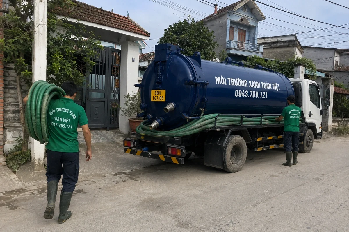 Xe hút bể phốt chuyên dụng chuẩn bị phục vụ công trình