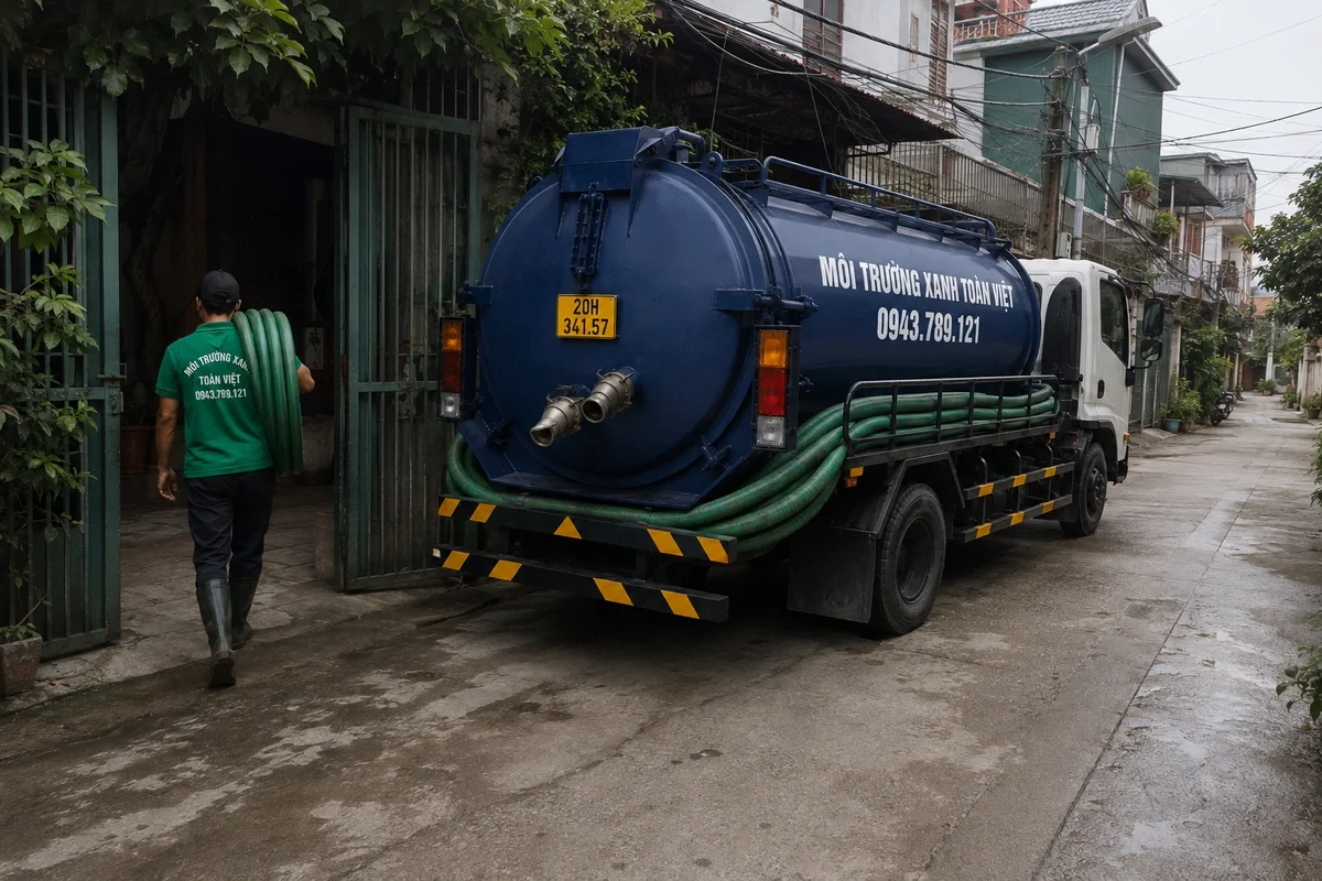 Hút Bể Phốt Tại Võ Nhai | Kiểm Tra Bể | Xanh Toàn Việt 7 Xe hút bể phốt chuyên dụng chuẩn bị phục vụ công trình