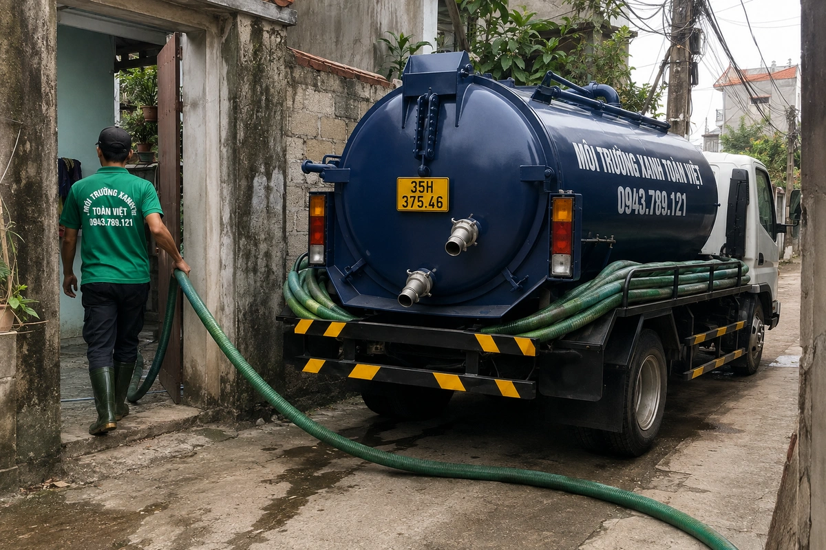 Hút Bể Phốt Tại Yên Khánh 24/7, Báo Giá Theo m³ 10 Xe hút bể phốt chuyên dụng cùng đường ống phục vụ công trình