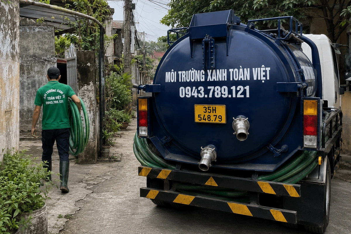 Hút Bể Phốt Tại Yên Khánh 24/7, Báo Giá Theo m³ 11 Xe hút bể phốt làm việc tại khu dân cư