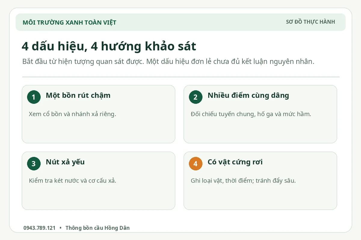 Sơ đồ bốn dấu hiệu bồn cầu và phạm vi cần khảo sát