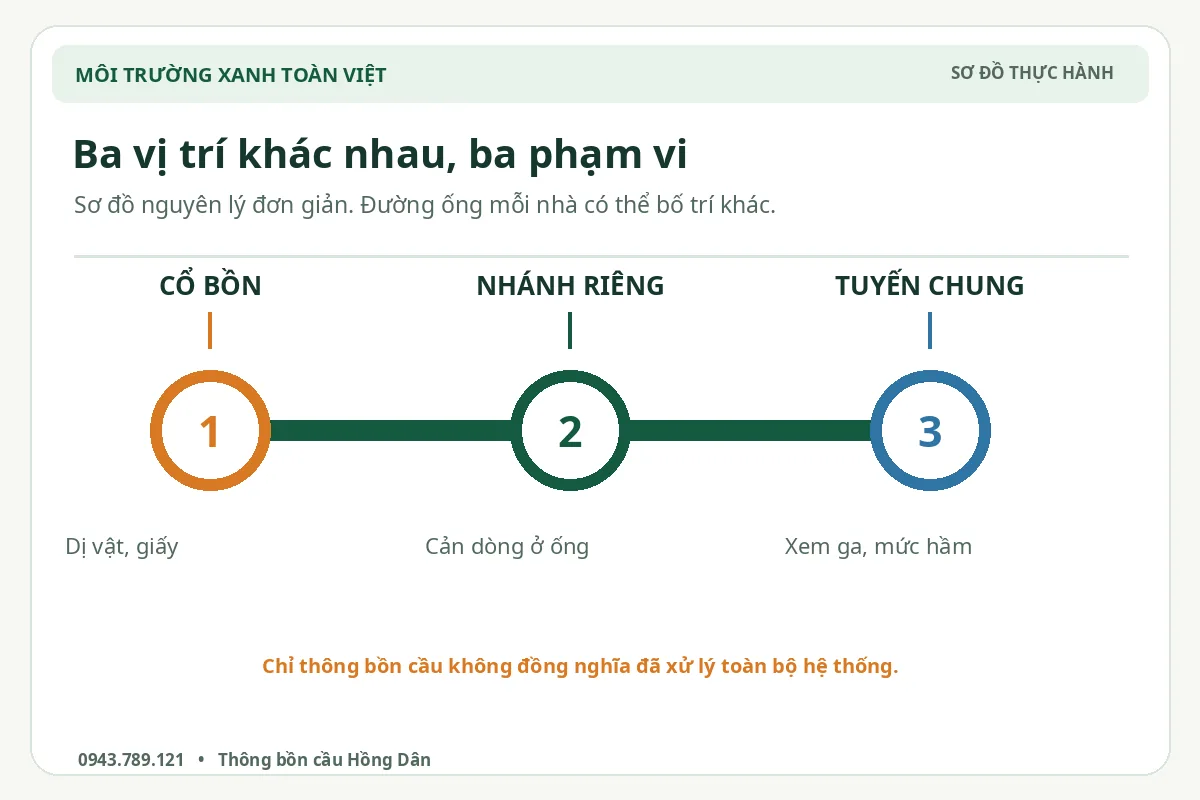 Sơ đồ nguyên lý cổ bồn nhánh riêng và tuyến chung