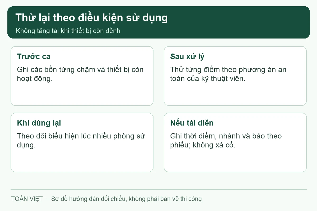 Theo dõi đúng bồn và nhánh từng có sự cố khi bắt đầu dùng lại.