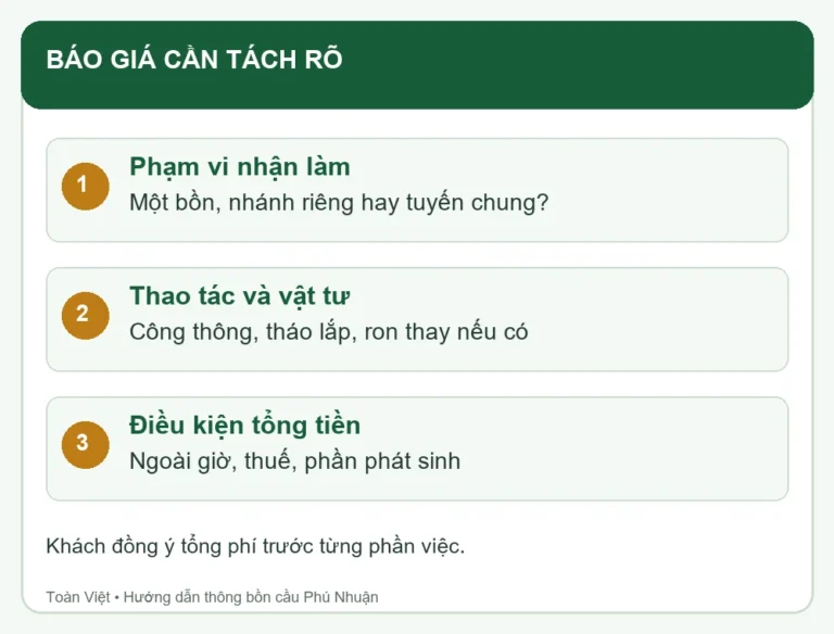 Sơ đồ c&aacute;c khoản cần c&oacute; trong b&aacute;o gi&aacute; xử l&yacute; bồn cầu