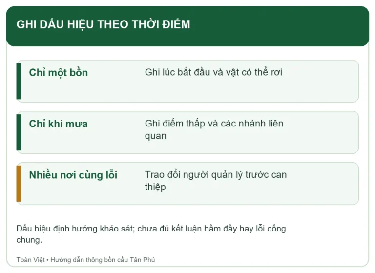 Bảng ph&acirc;n biệt triệu chứng một bồn v&agrave; nhiều thiết bị sau mưa