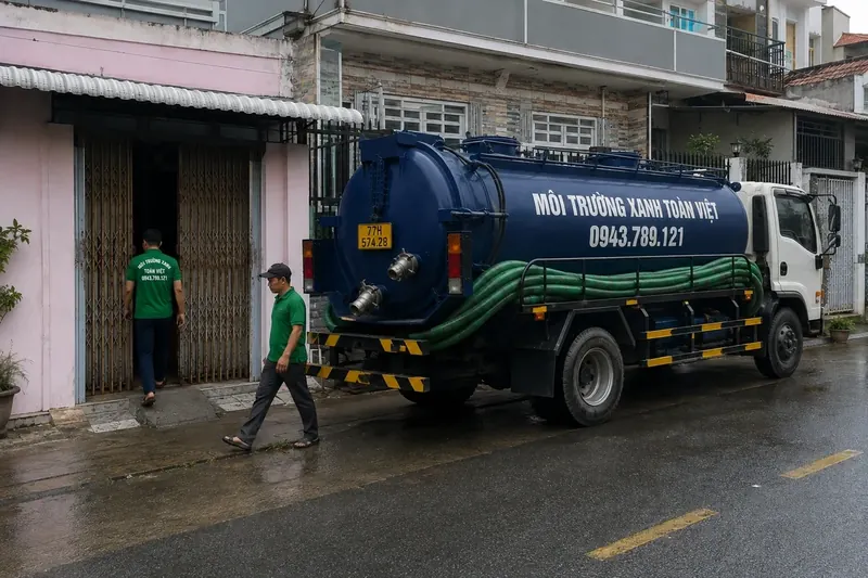 Hút hầm cầu Bình Định – Môi Trường Xanh Toàn Việt 28 Xe và nhân viên Toàn Việt, ảnh thư viện minh họa hút hầm cầu Bình Định