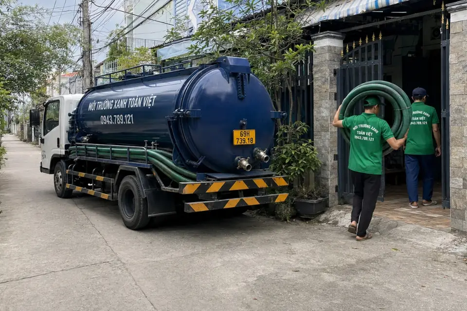 Xe bồn Toàn Việt cạnh lối vào nhà