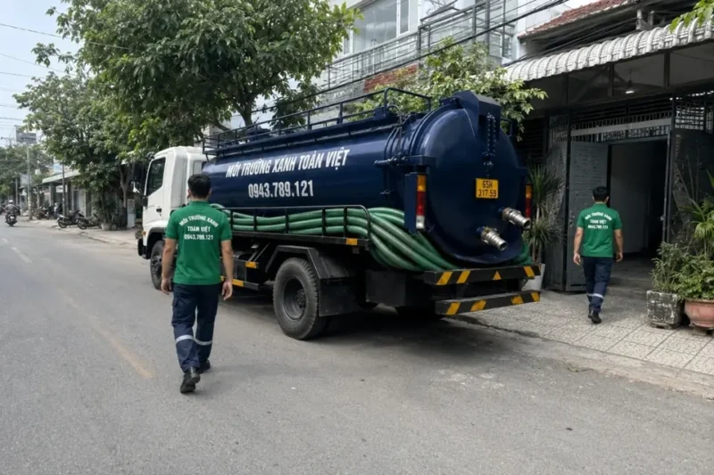 Xe bồn v&agrave; nh&acirc;n vi&ecirc;n To&agrave;n Việt trước nh&agrave;