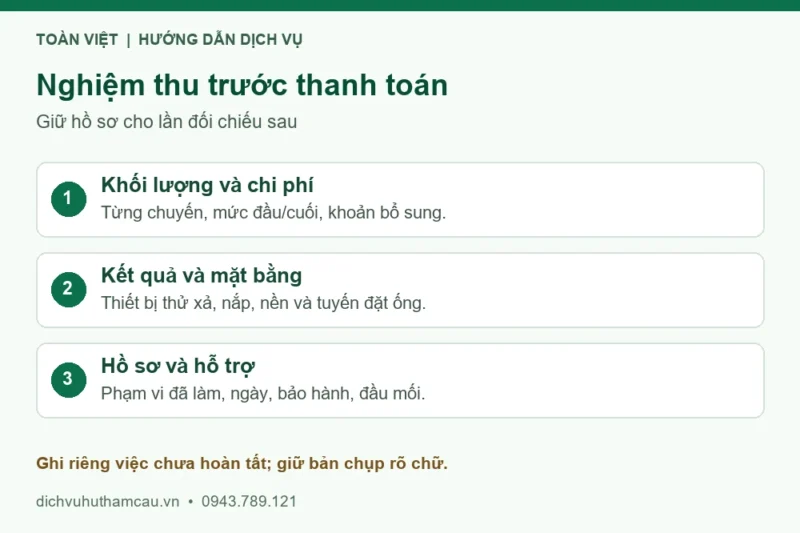 Ba nhóm thông tin để nghiệm thu trước thanh toán