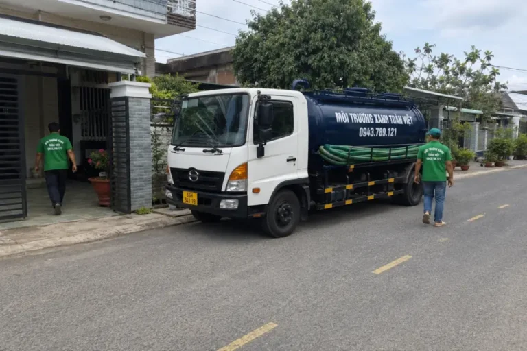 Xe hút chất thải đỗ trước cổng cơ sở