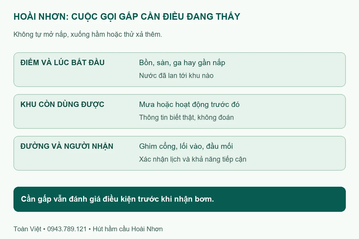 Thông tin điểm trào, thời gian, khu còn dùng và lối xe cần báo khi gọi gấp