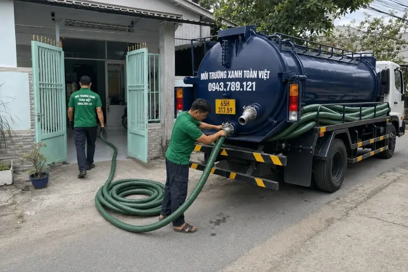 Thợ Toàn Việt bố trí ống phía sau xe hút