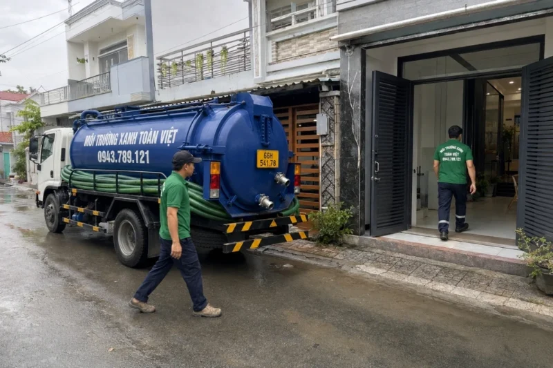 Hút hầm cầu Sa Đéc giá rẻ uy tín | Toàn Việt 36 Nhân viên quan sát lối vào và điểm làm việc