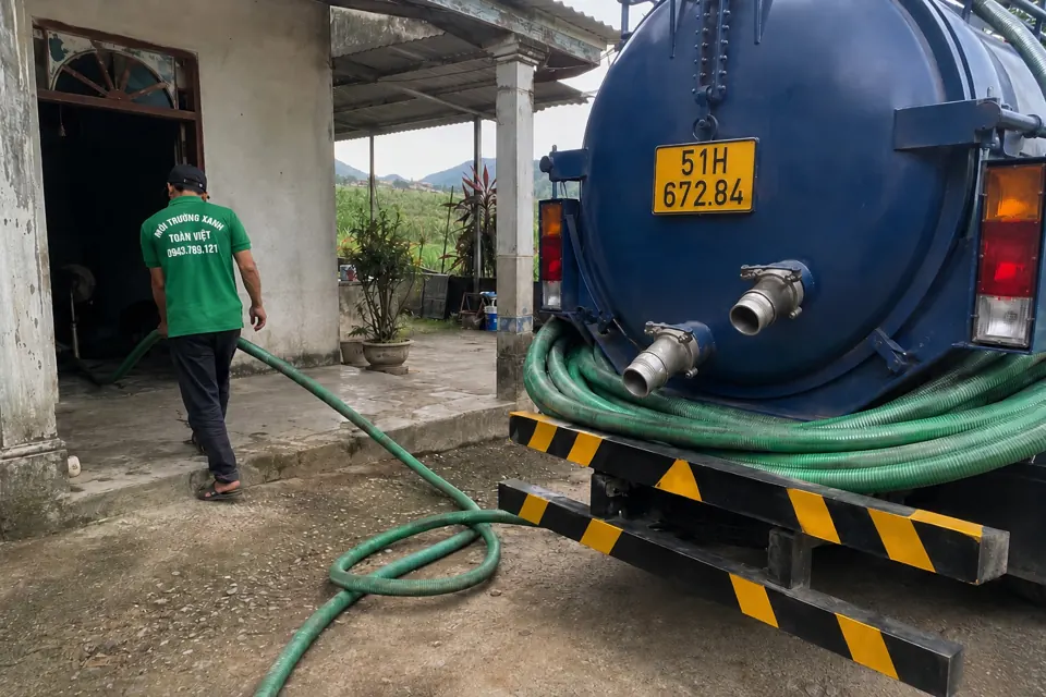 Ống hút nối từ phía sau xe vào lối cửa