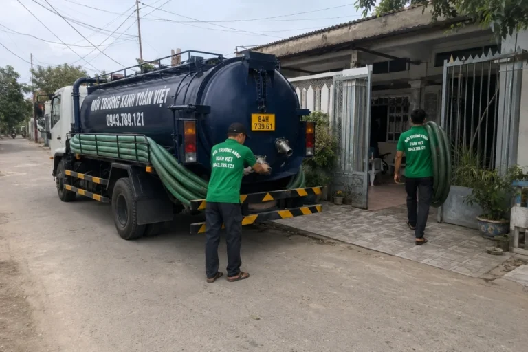 Xe Toàn Việt và đường ống tại cổng nhà