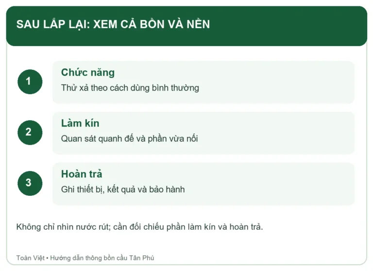 Danh s&aacute;ch c&aacute;c điểm nghiệm thu sau th&aacute;o lắp bồn cầu