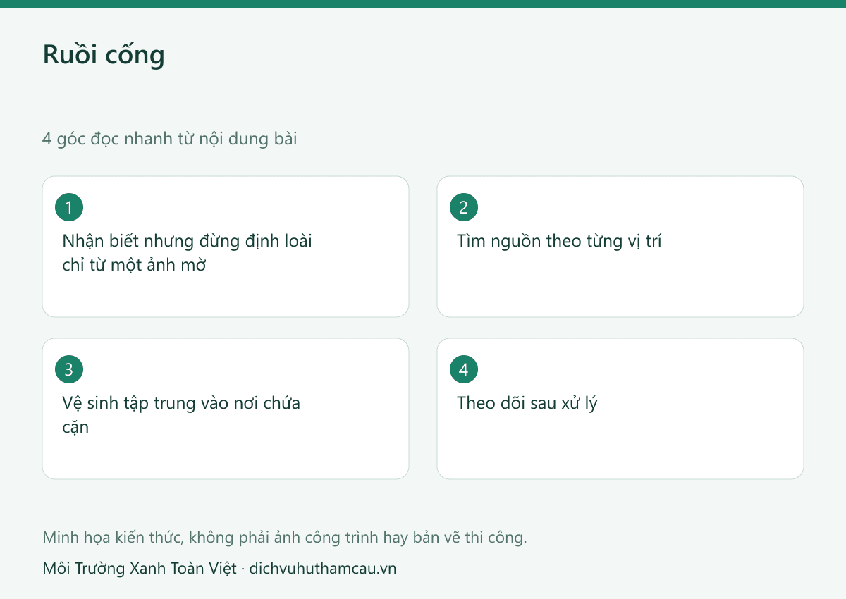 Ruồi cống là gì? Cách nhận biết ổ sinh sản và xử lý 2 Infographic ruồi cống: bốn góc đọc nhanh theo nội dung bài