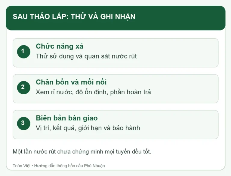 Sơ đồ c&aacute;c điểm thử sau th&aacute;o v&agrave; lắp lại bồn cầu