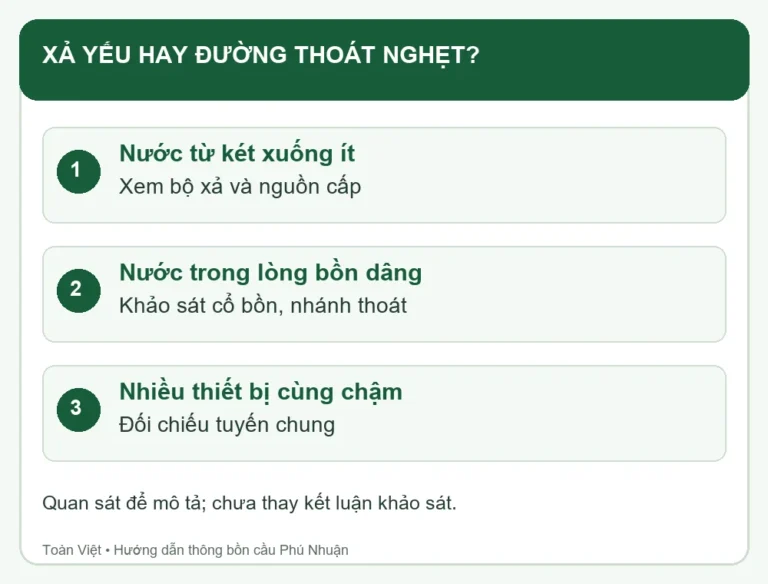 Sơ đồ ph&acirc;n biệt lỗi k&eacute;t xả v&agrave; đường tho&aacute;t khi th&ocirc;ng bồn cầu Ph&uacute; Nhuận