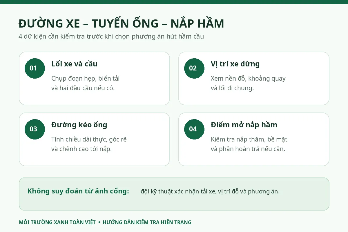 Hút hầm cầu Đông Hải giá rẻ uy tín | Toàn Việt 26 Bốn bước kiểm tra cầu nền chỗ đỗ và đường ống hút