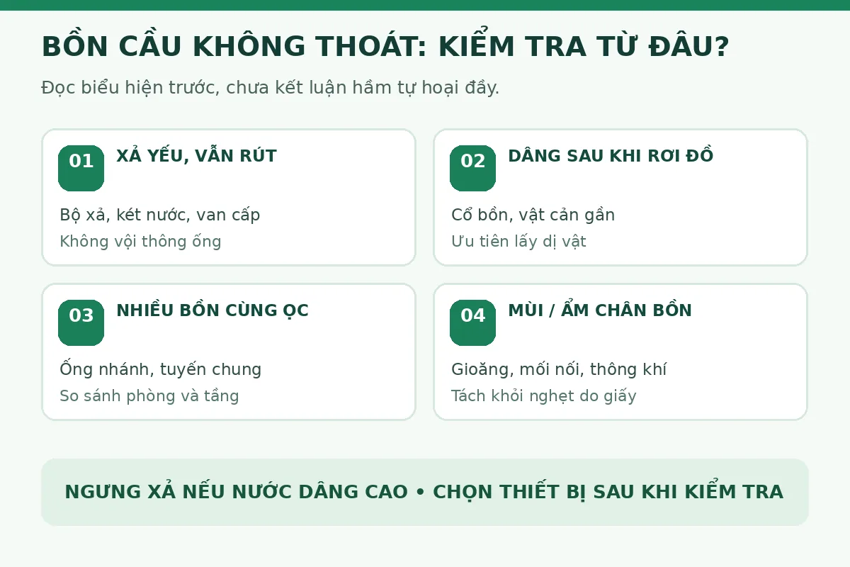 Sơ đồ chọn nơi kiểm tra theo biểu hiện nghẹt bồn cầu.