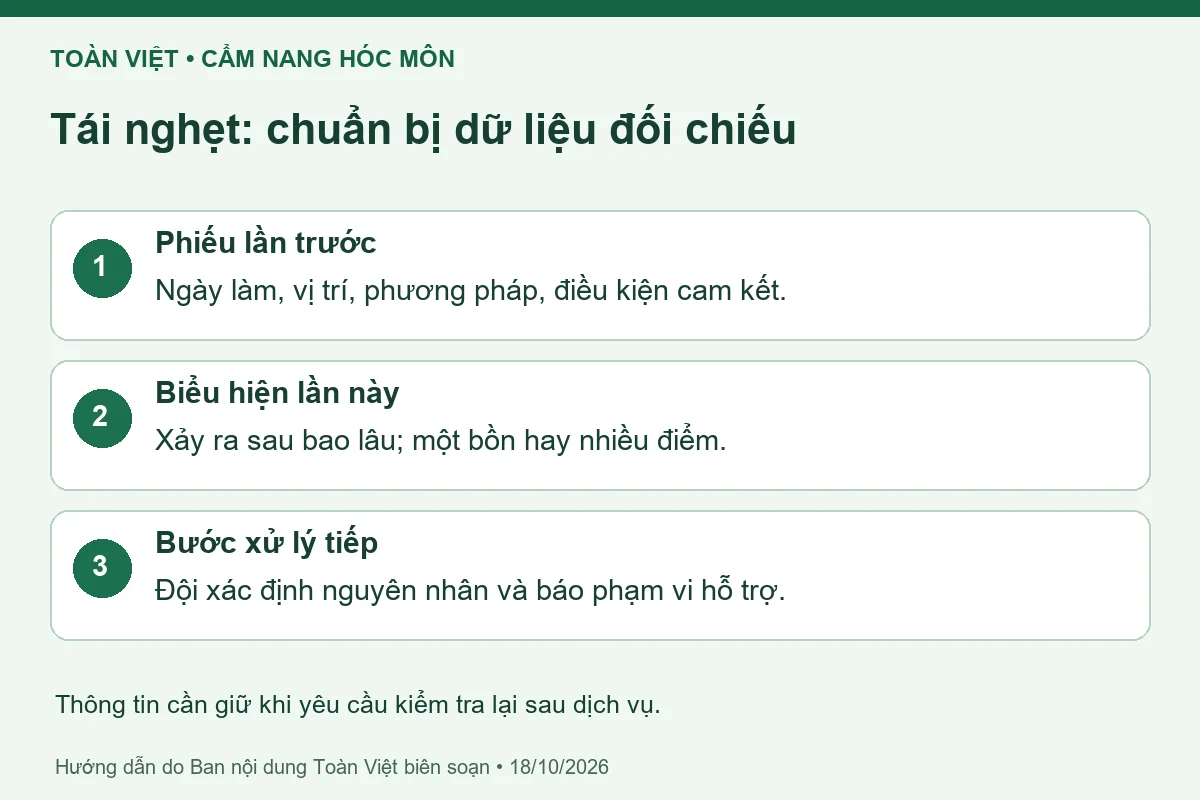 Thông tin cần giữ khi yêu cầu kiểm tra lại sau dịch vụ.