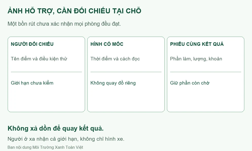 Sơ đồ đối chiếu tại chỗ, hình có mốc và phiếu kết quả.